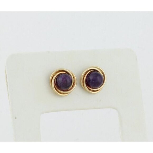 Antique Amethyst Stud Earrings With Diamonds 18K Yellow Gold  14k Yellow Gold Amethyst Swirl Earrings Stud Post